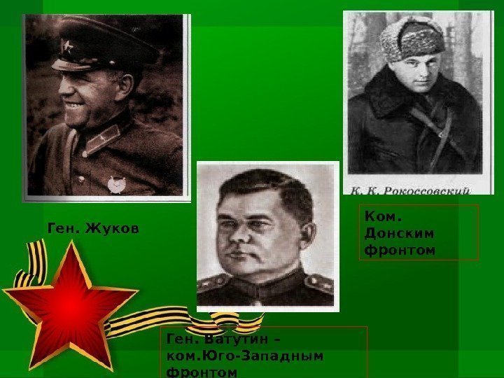 Ген. Жуков Ген. Ватутин – ком. Юго-Западным фронтом Ком.  Донским фронтом 